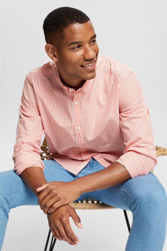 Button-down shirt with a striped pattern, CORAL, detail image number 4
