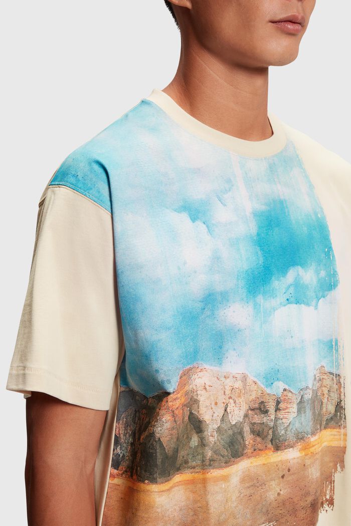 Front panel landscape digital print t-shirt, BEIGE, detail image number 2