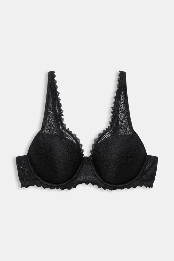 Padded Graphic Lace Bra, BLACK, detail image number 4