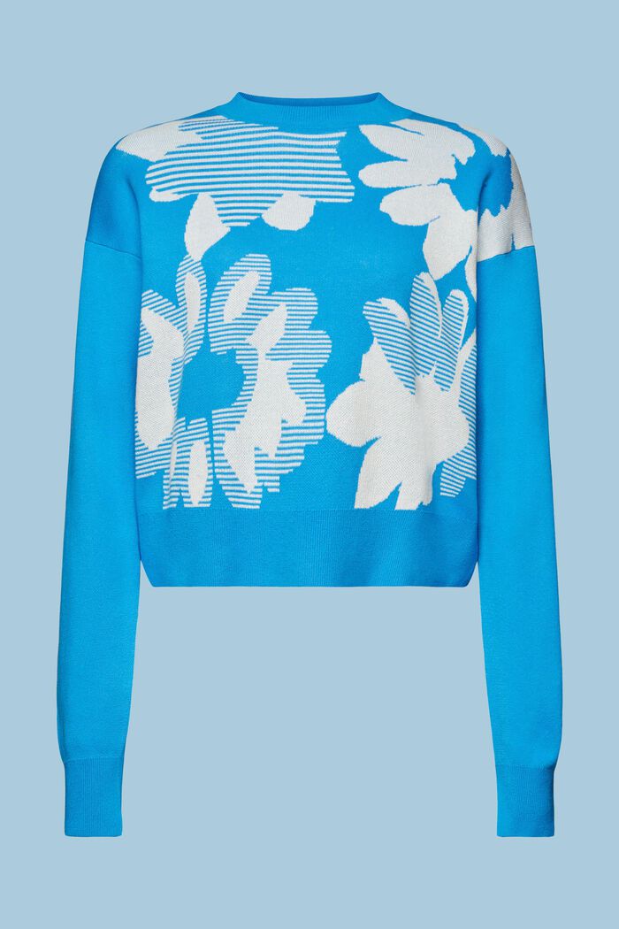 Jacquard Cotton Sweatshirt, BLUE, detail image number 6