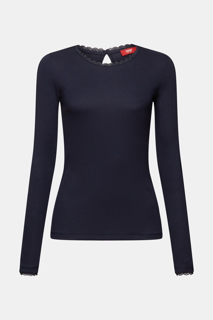 Ribbed long sleeve top, organic cotton, NAVY, detail image number 6