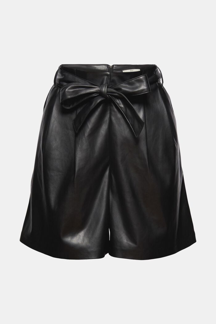 Shorts with a faux leather tie-around belt, BLACK, overview