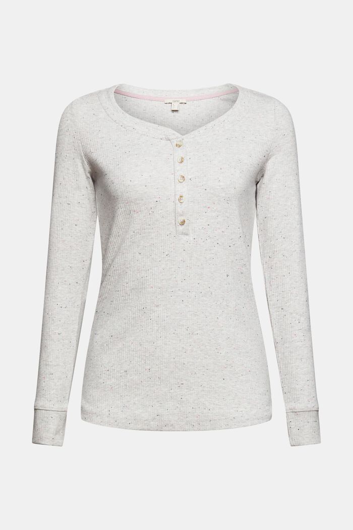 Long sleeve top featuring fantasy yarn, organic cotton blend, LIGHT GREY, overview