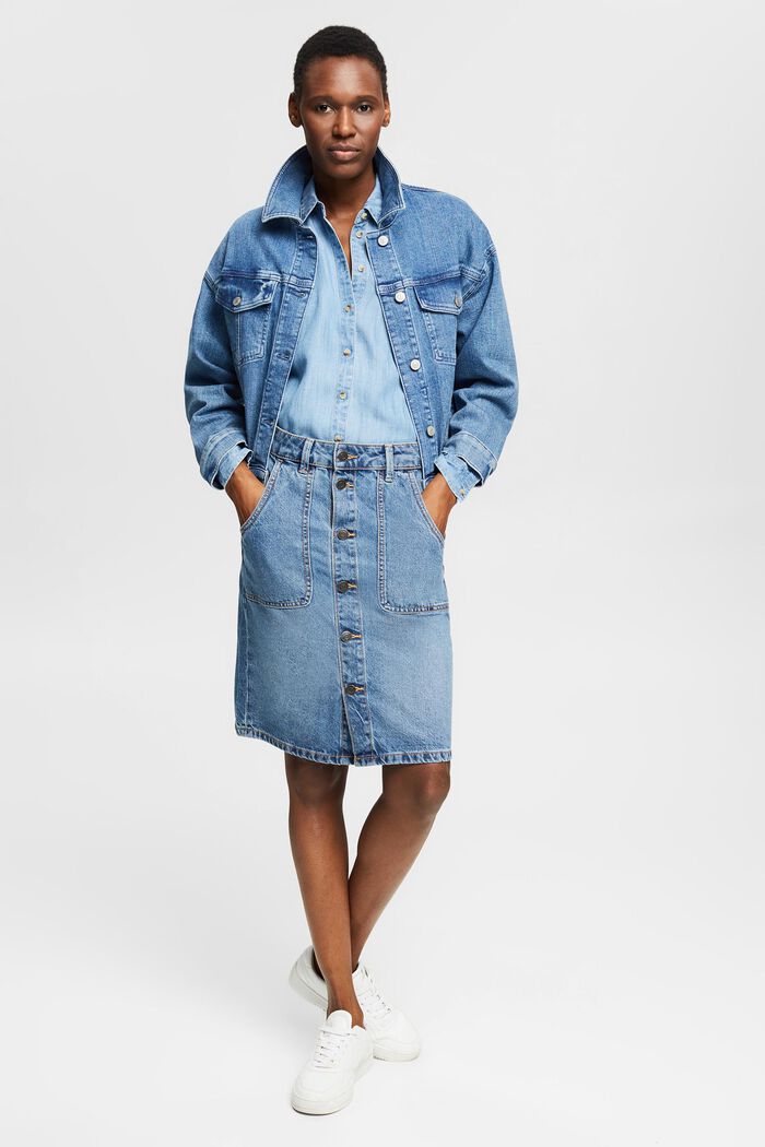 Denim skirt with a button placket, organic cotton