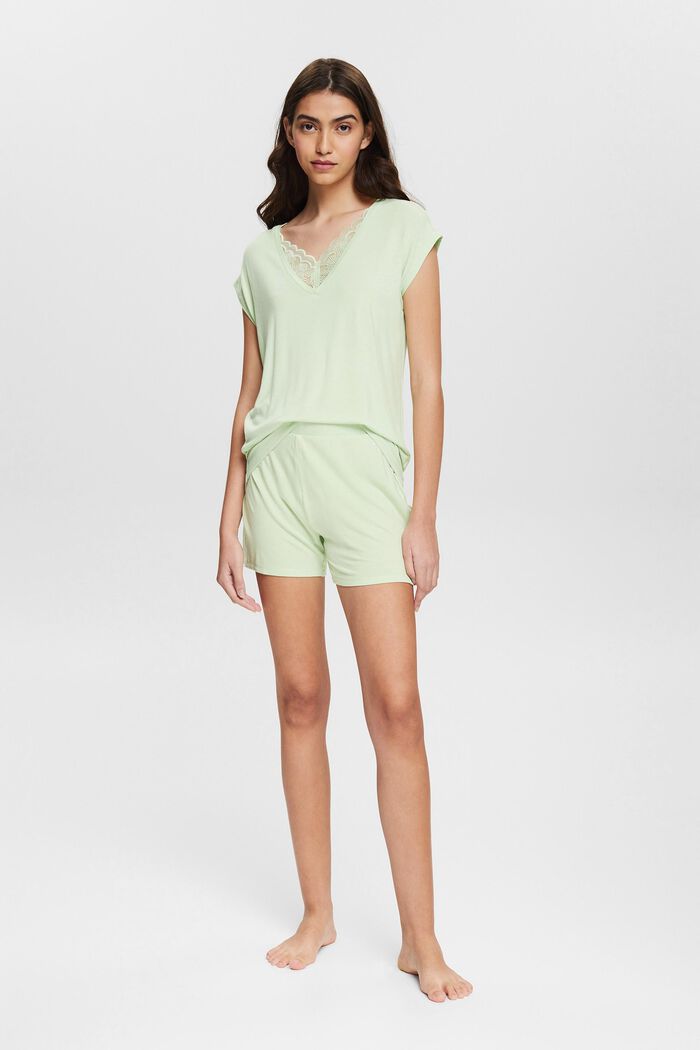 Pyjamas with lace details, LENZING™ ECOVERO™, LIGHT GREEN, detail image number 0