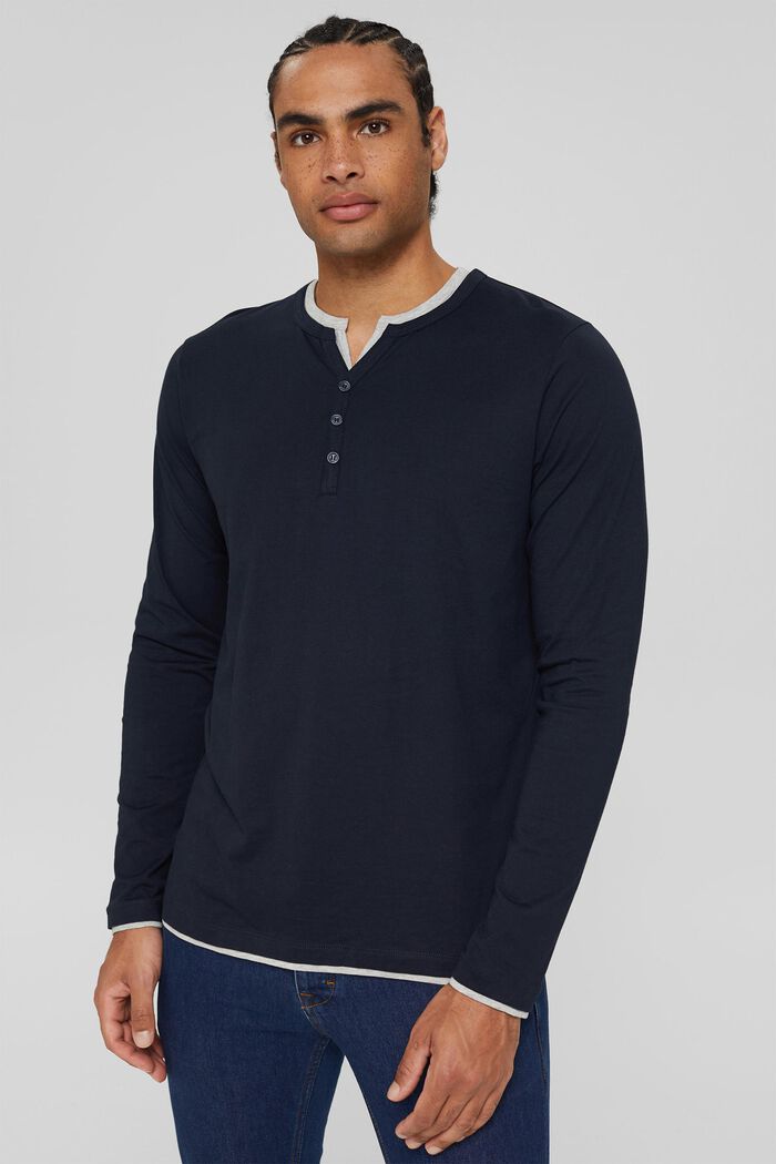 Long sleeve jersey T-shirt in a layered look, NAVY, detail image number 0