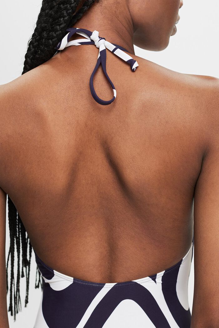 Printed Halter One-Piece Swimsuit, NAVY, detail image number 1