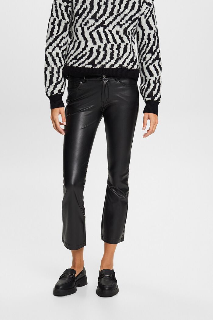 Kick flare faux leather trousers, BLACK, detail image number 2