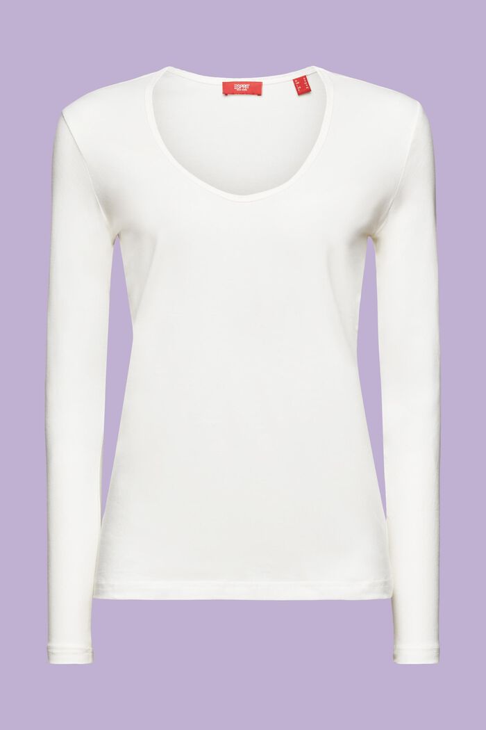 Cotton Longsleeve Top, OFF WHITE, detail image number 6