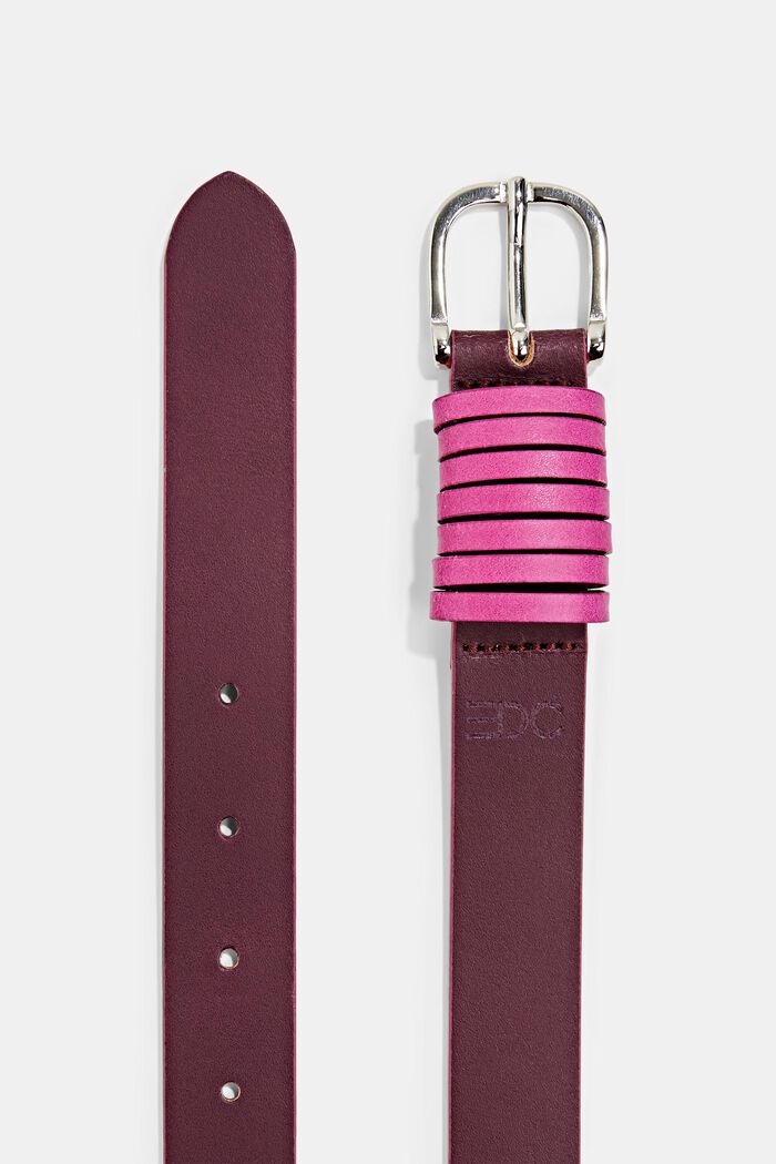 Leather belt with contrasting colour loops, BORDEAUX RED, detail image number 1