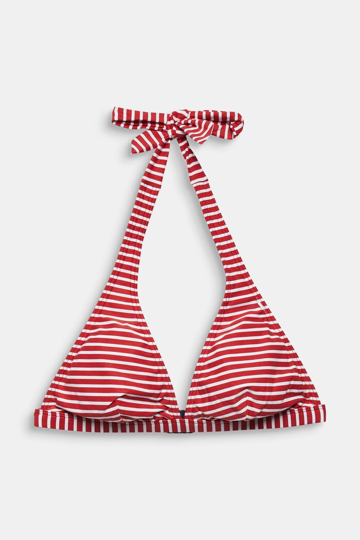 Recycled: striped, padded halterneck top, RED, detail image number 0