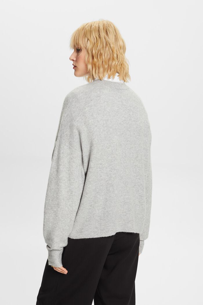 Knit Blouson Sleeve Sweater, LIGHT GREY, detail image number 3