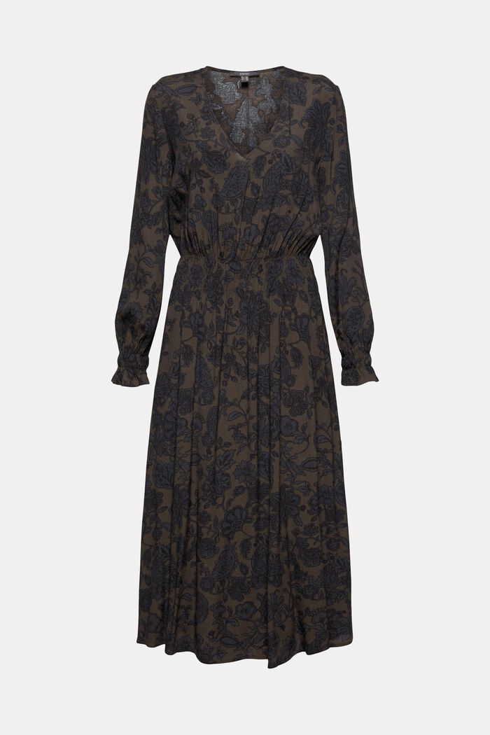 Floral midi dress with a smocked waist, DARK BROWN, detail image number 0
