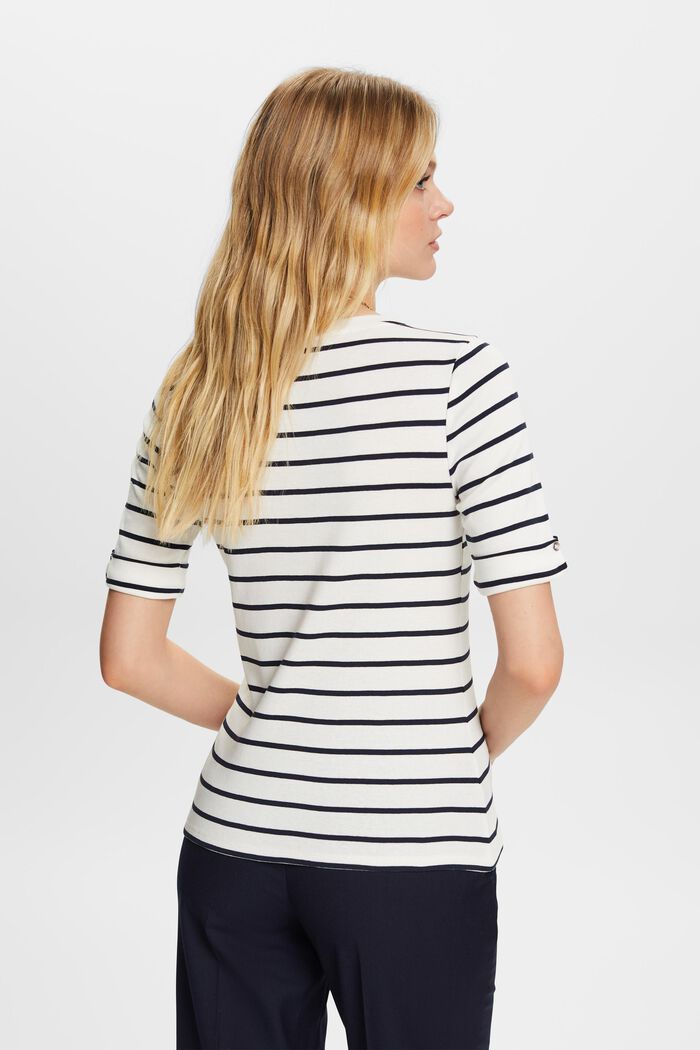 Striped Round Neck Cotton Top, OFF WHITE, detail image number 3