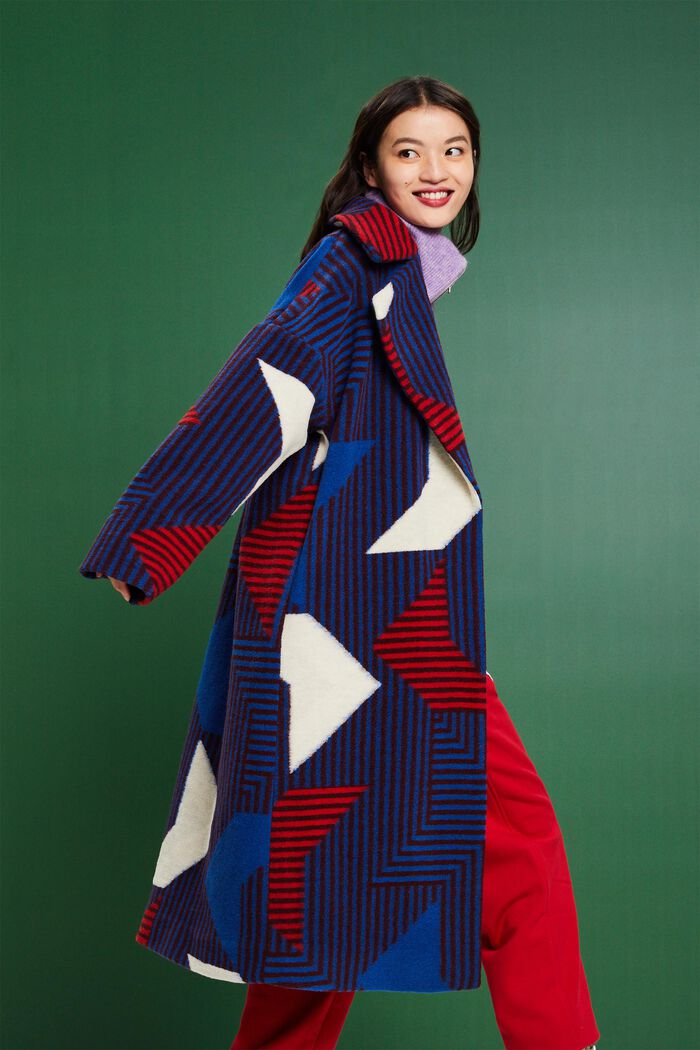 Printed Wool-Blend Coat, BORDEAUX RED, detail image number 1