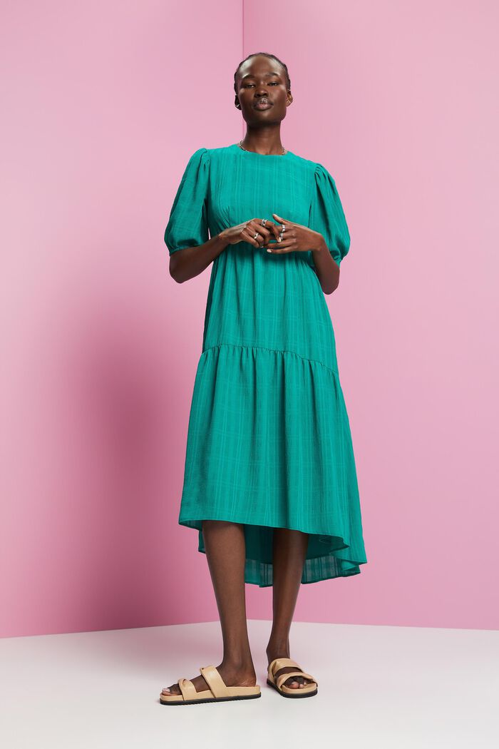 Lightweight midi dress with balloon sleeves, EMERALD GREEN, detail image number 4