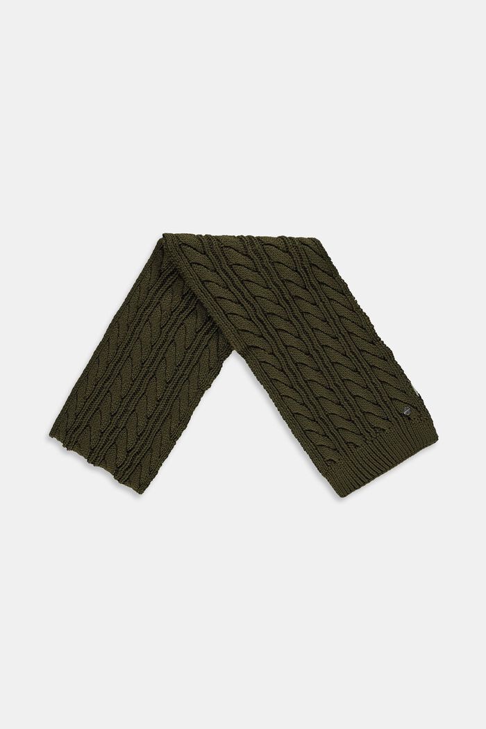 Blended cotton knitted scarf, KHAKI GREEN, detail image number 1