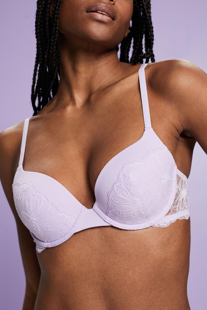Padded Underwire Lace Bra, LAVENDER, detail image number 1