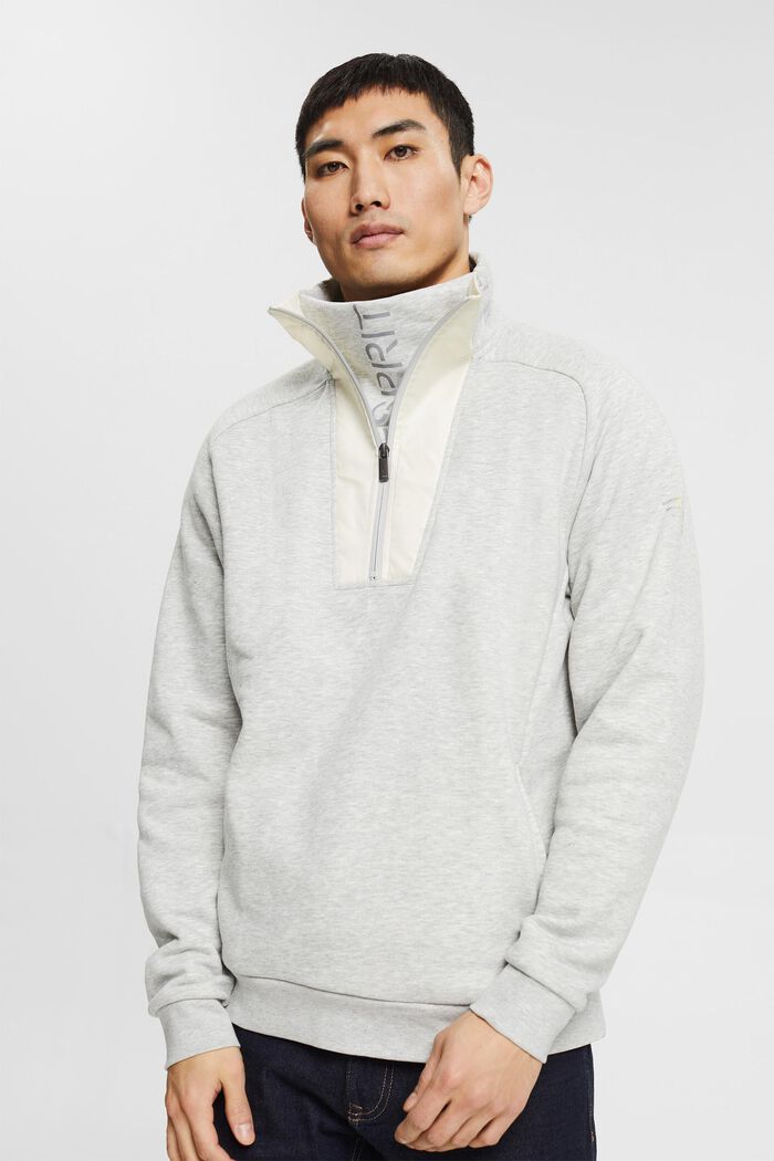 Made of recycled material: Zip-neck sweatshirt with a logo trim, LIGHT GREY, detail image number 0