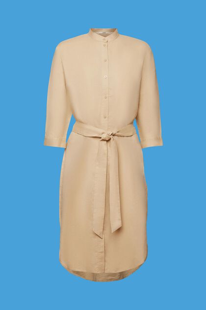 Belted shirt dress, linen-cotton blend