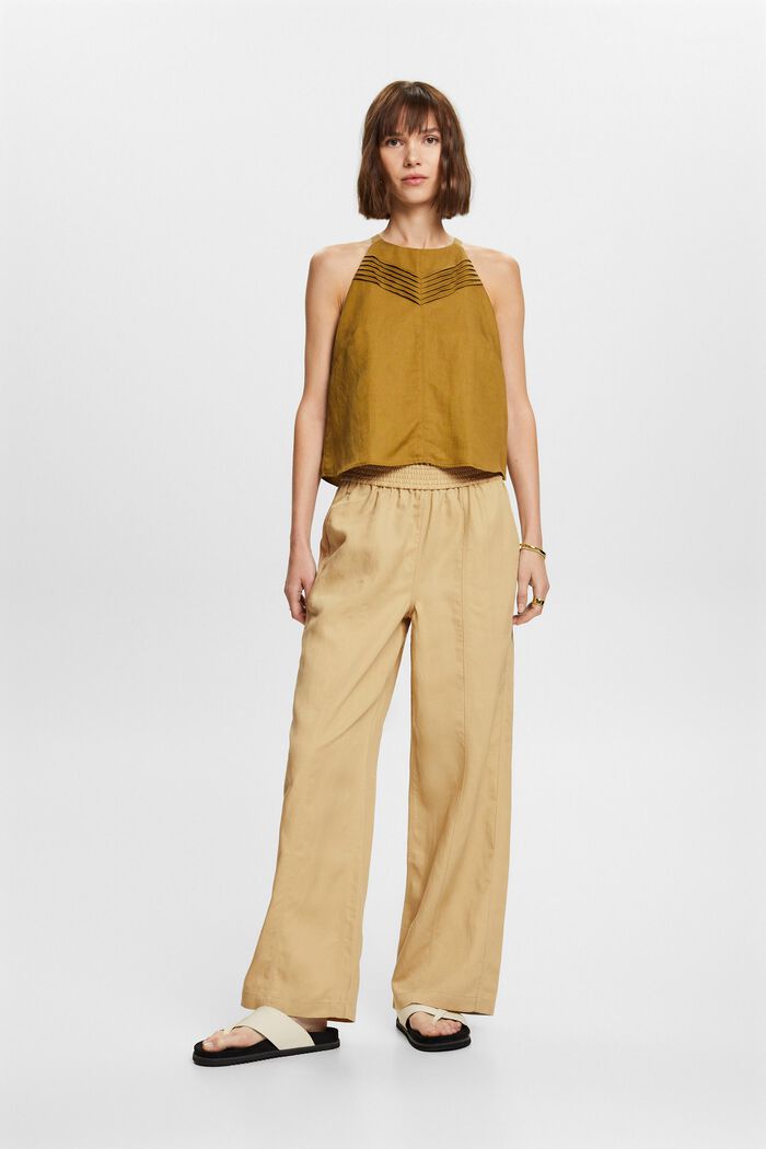 Wide leg pull-on trousers, linen blend, SAND, detail image number 4