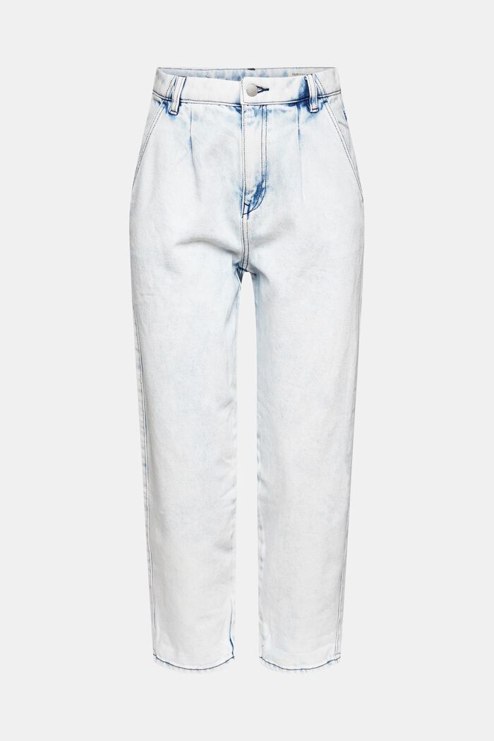 Cropped jeans with waist pleats, BLUE BLEACHED, overview