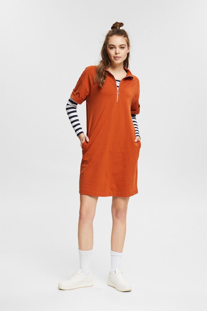 Jersey dress with a zip, organic cotton, TOFFEE, detail image number 1