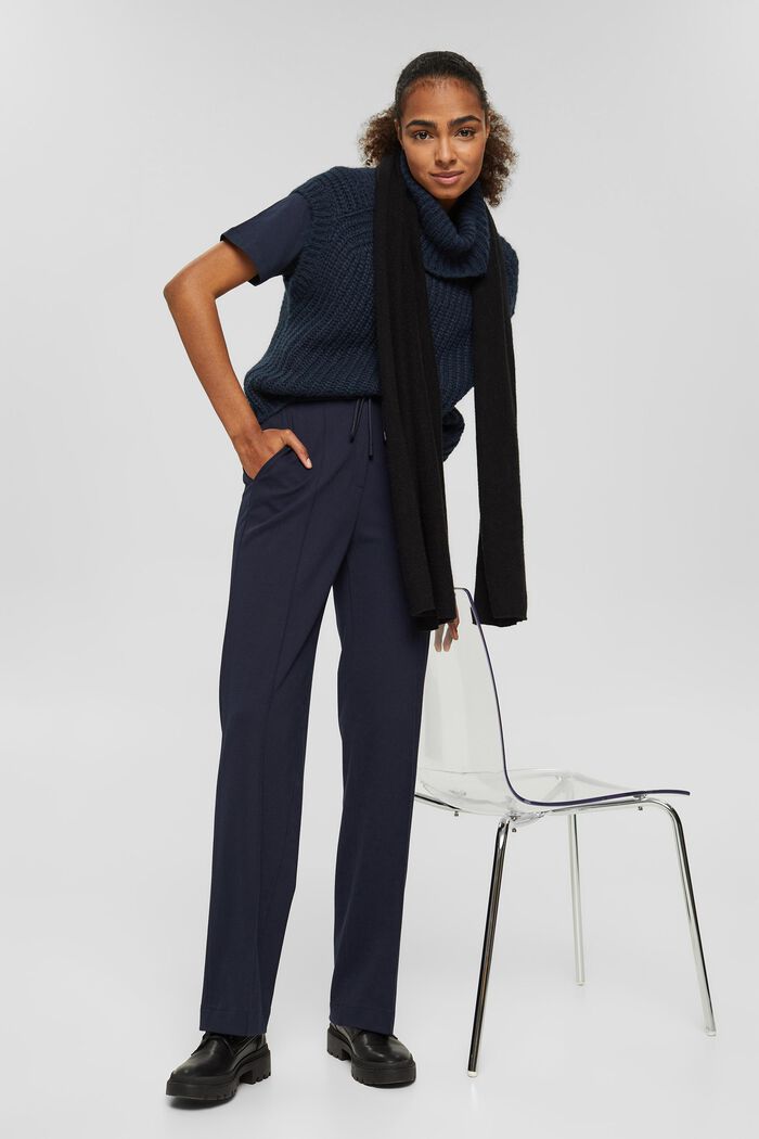 Stretch trousers with a drawstring, NAVY, overview