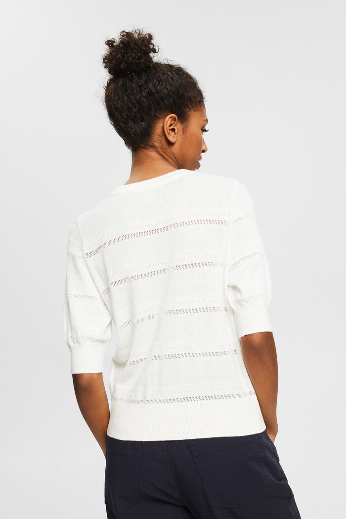 Linen blend: top with an openwork pattern, OFF WHITE, detail image number 3