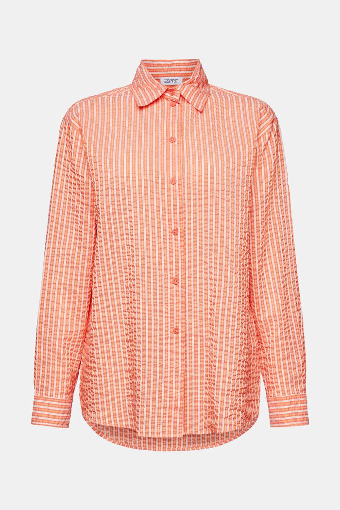 Crinkled Striped Shirt Blouse, BRIGHT ORANGE, detail image number 7