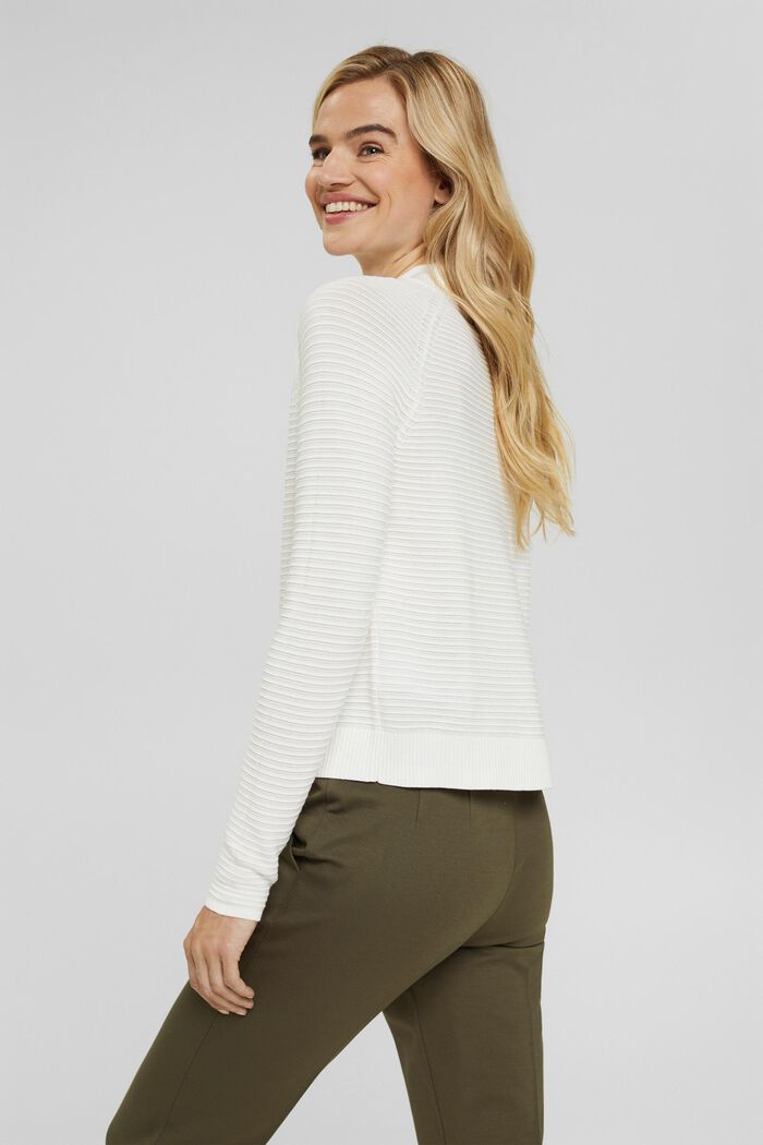 Jumper with a ribbed texture, organic cotton, OFF WHITE, detail image number 3