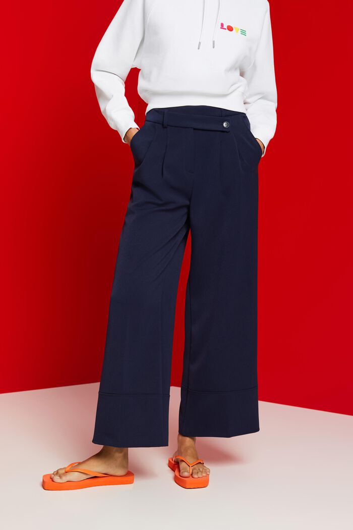 Culotte trousers with blended viscose, NAVY, detail image number 0