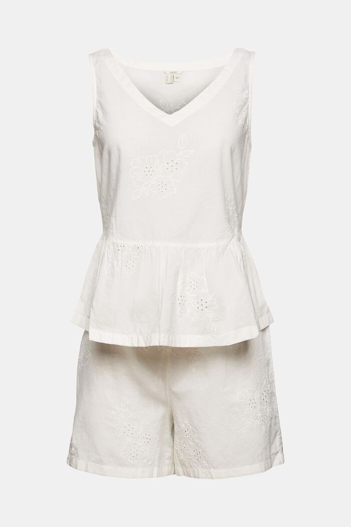 Short pyjamas with floral embroidery, OFF WHITE, detail image number 5
