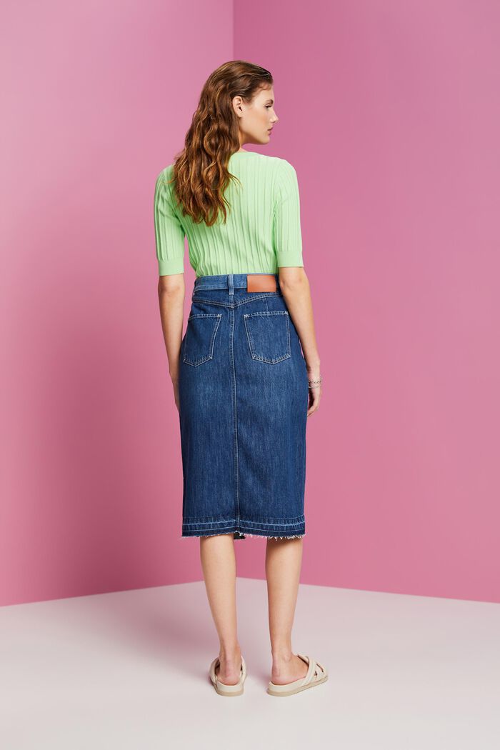 Midi skirt with an asymmetric waistband, BLUE LIGHT WASHED, detail image number 3