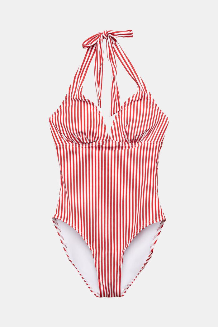 Striped Halterneck Swimsuit, DARK RED, detail image number 4
