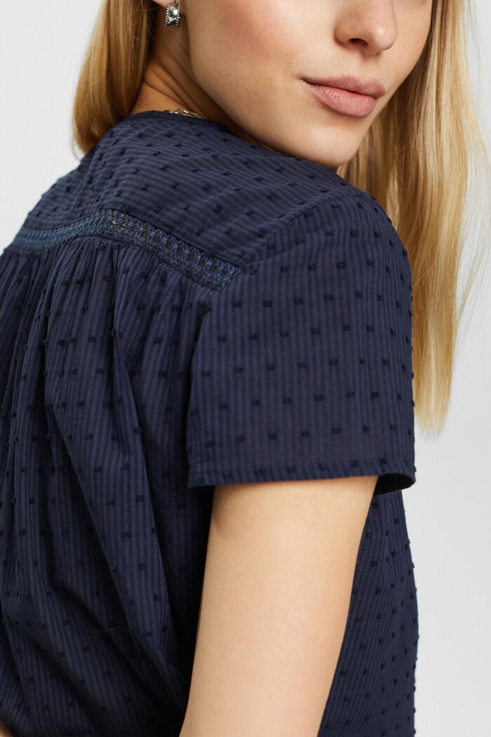 Dobby blouse with tie detail, NAVY, detail image number 4