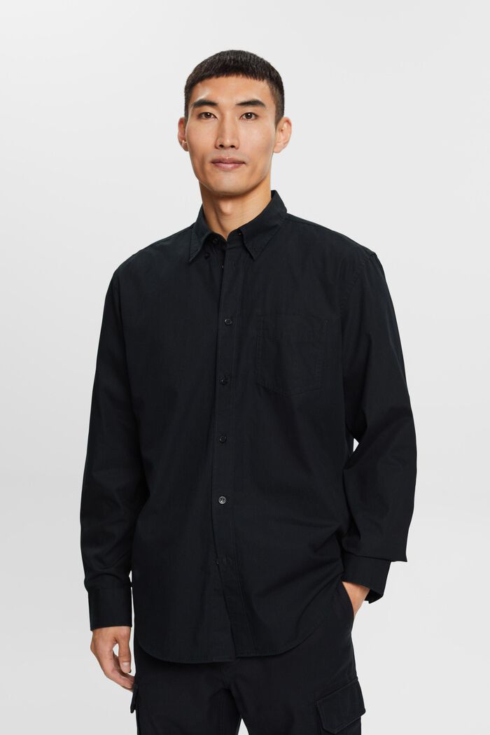 Poplin button-down shirt, 100% cotton, BLACK, detail image number 0