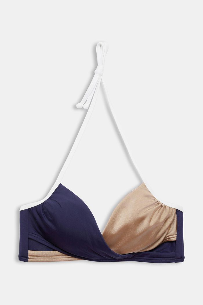 Tri-colour padded wrap-over bikini top, NAVY, detail image number 4