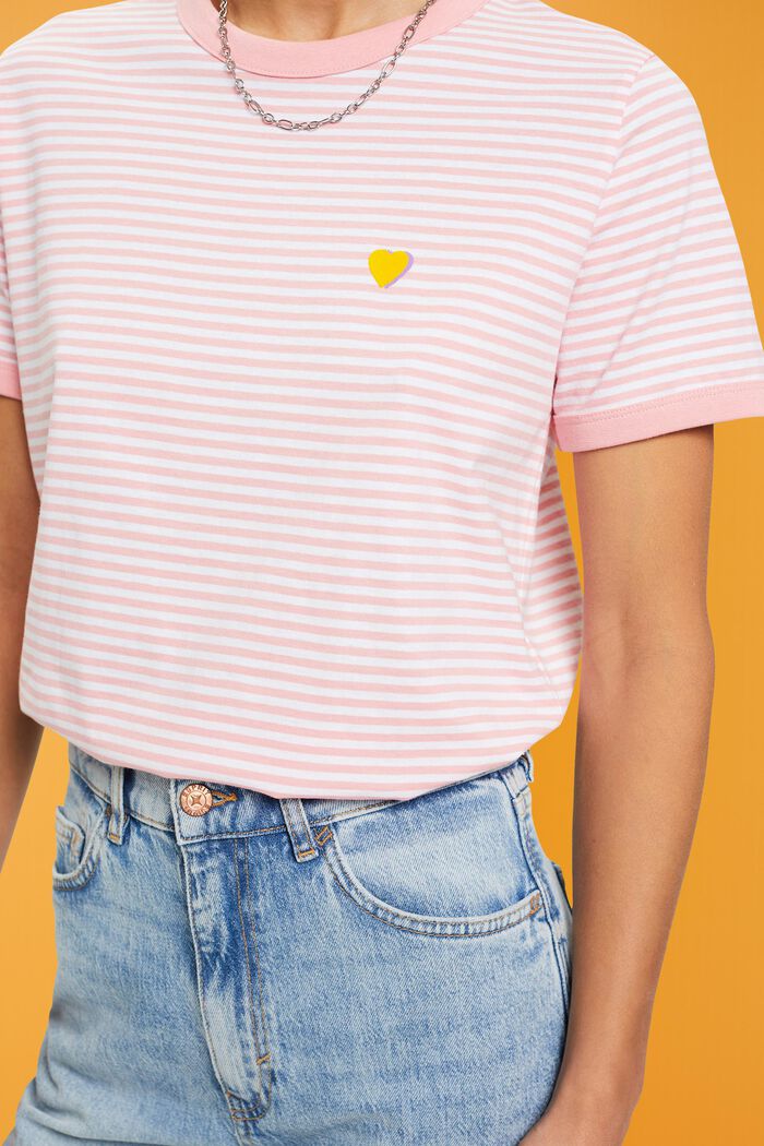 Striped cotton t-shirt with embroidered motif, PINK, detail image number 2