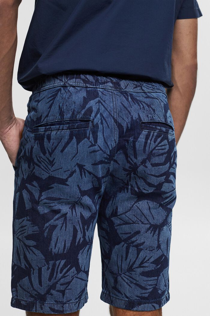 Denim shorts with a tropical print, BLUE MEDIUM WASHED, detail image number 5