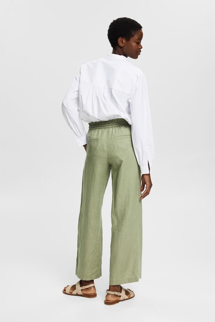 Linen trousers with a wide leg, LIGHT KHAKI, detail image number 3