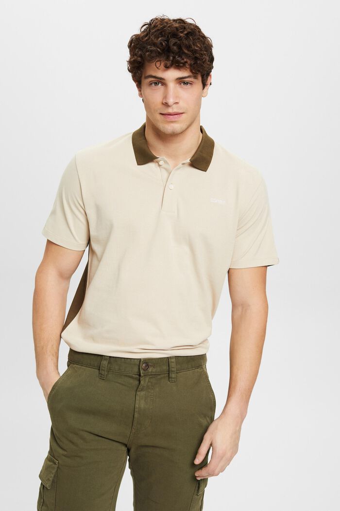 Two-tone polo shirt, LIGHT TAUPE, detail image number 0