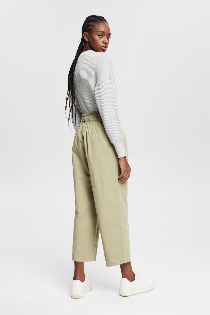 Cropped trousers with an elasticated waistband, 100% cotton, LIGHT KHAKI, detail image number 3