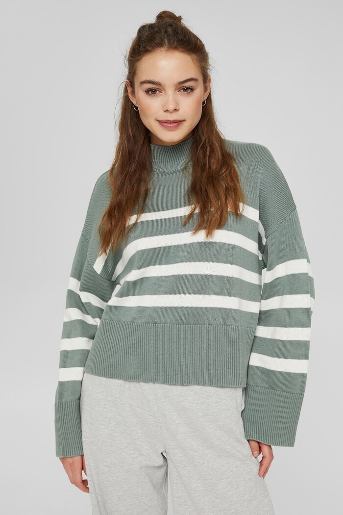 Striped jumper with wide sleeves, LIGHT GREEN, detail image number 0