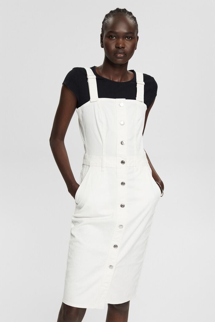 Stretch cotton pinafore, OFF WHITE, overview