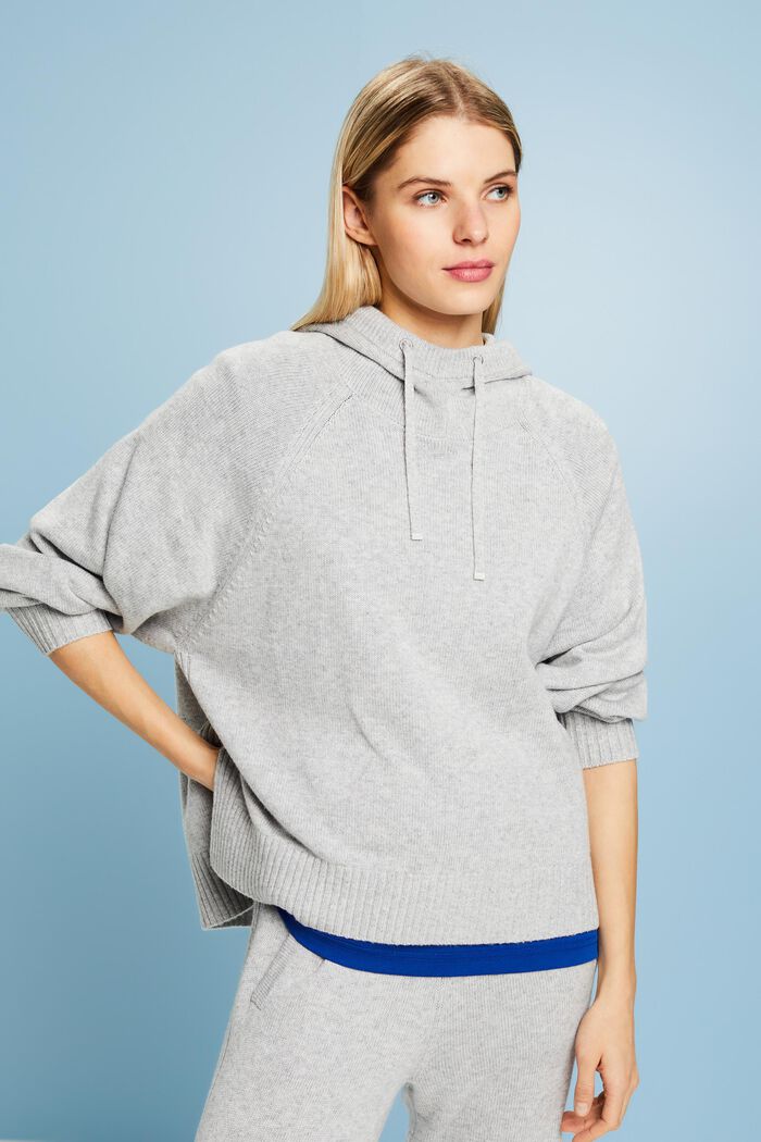 Wool Blend Hooded Sweater, LIGHT GREY, detail image number 0