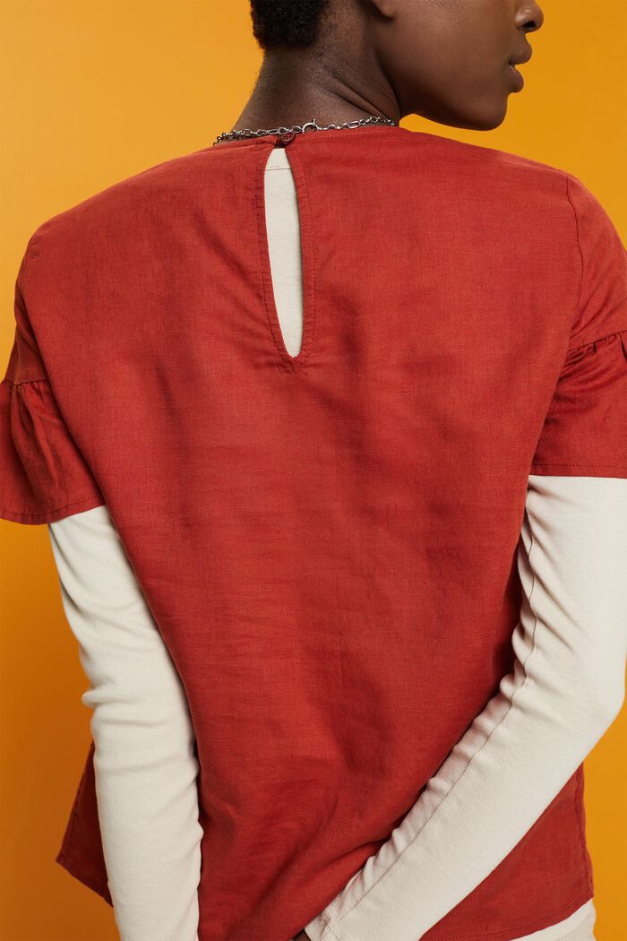 Short sleeve blouse, cotton-linen blend, TERRACOTTA, detail image number 2