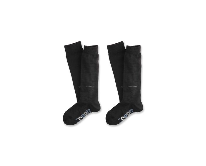 Double pack of knee-high socks with a logo, BLACK, detail image number 0