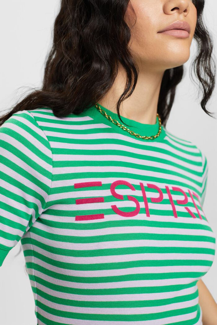 Logo-Print Striped Cotton T-Shirt, GREEN, detail image number 1
