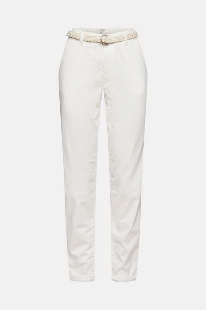 Chinos with a braided belt, WHITE, detail image number 6